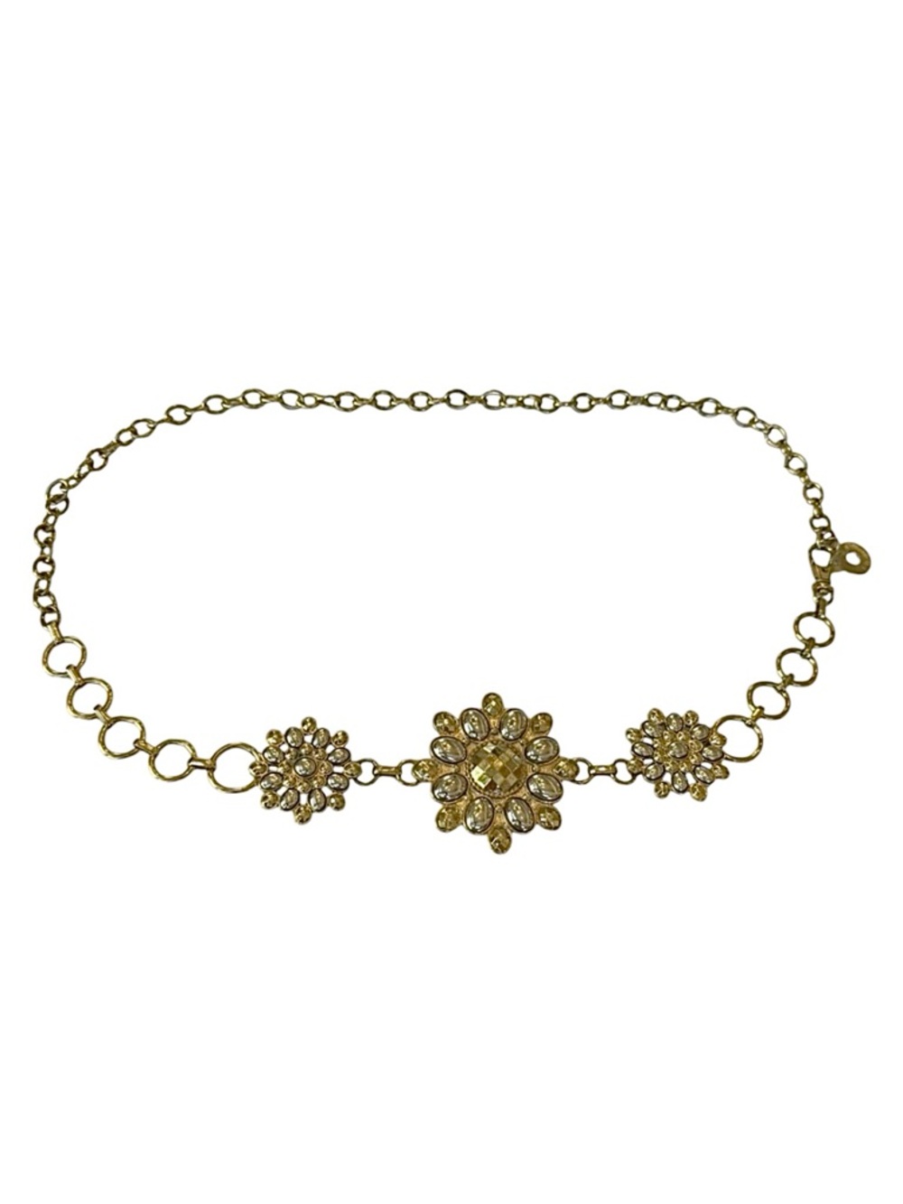 Embellished Floral Gold Tone Chain Link Belt
